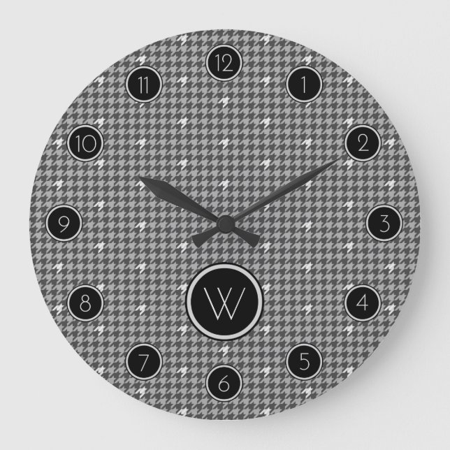 Gray with Silver Accent Houndstooth Clock (Front)