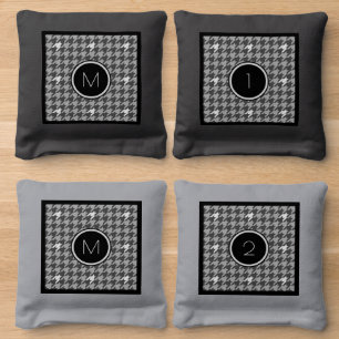 Gray with Silver Accent Houndstooth Cornhole Bags
