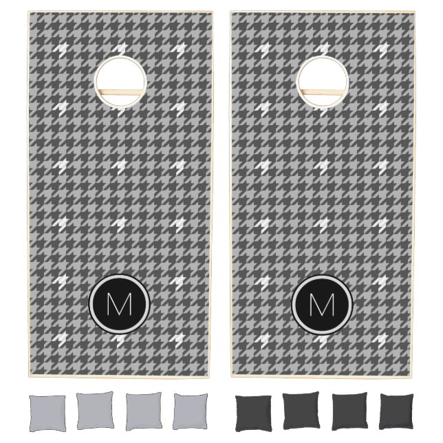 Gray with Silver Accent Houndstooth Cornhole Set (Set)