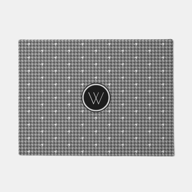 Gray with Silver Accent Houndstooth Doormat (Front)