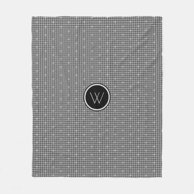 Gray with Silver Accent Houndstooth Fleece Blanket (Front)