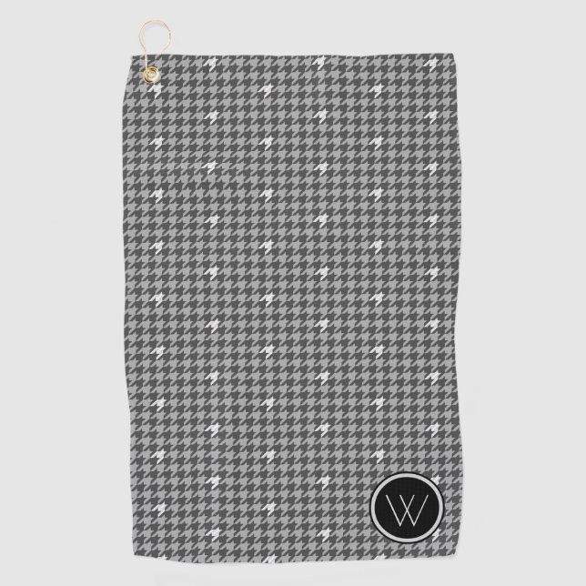 Gray with Silver Accent Houndstooth Golf Towel (Front)