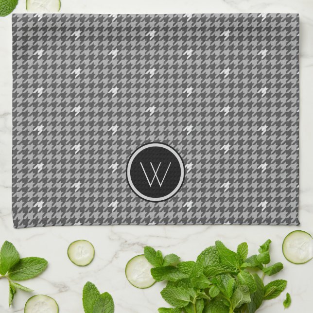 Gray with Silver Accent Houndstooth Kitchen Towel (Folded)