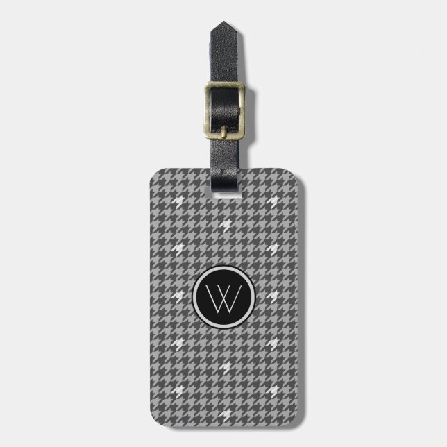 Gray with Silver Accent Houndstooth Luggage Tag (Front Vertical)
