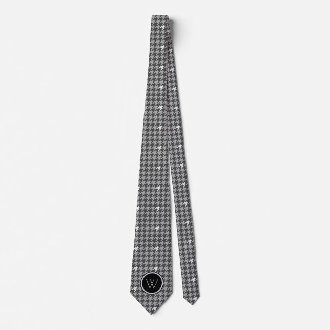 Gray with Silver Accent Houndstooth Men's Neck Tie (Front)