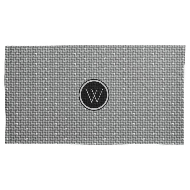 Gray with Silver Accent Houndstooth Pillow Case (Front)