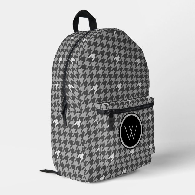 Gray with Silver Accent Houndstooth Printed Backpack (Back Corner Left)