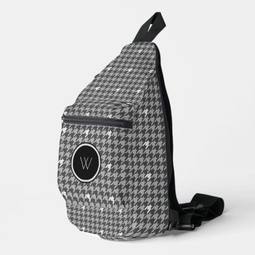 Gray with Silver Accent Houndstooth Sling Bag