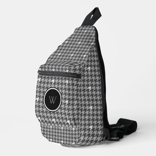 Gray with Silver Accent Houndstooth Sling Bag (Right Corner)