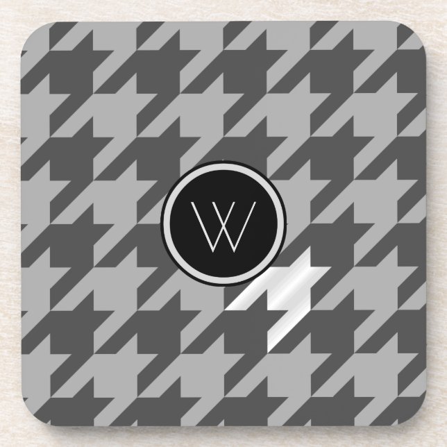 Gray with Silver Accent Houndstooth Square Coaster (Front)