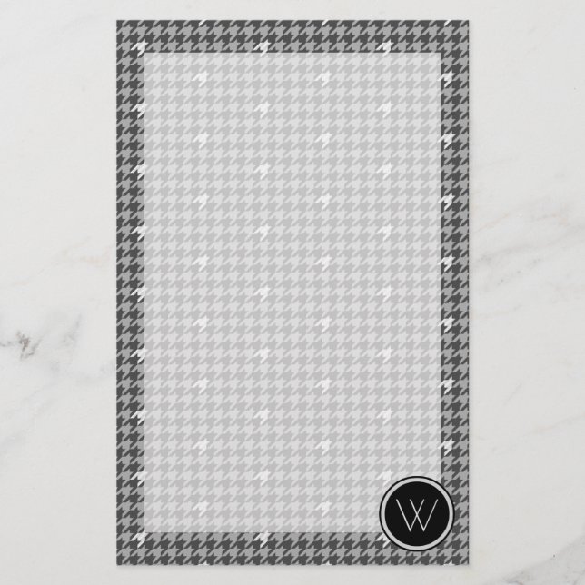 Gray with Silver Accent Houndstooth Stationery (Front)