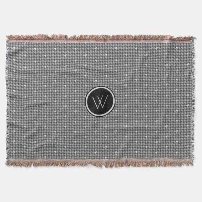 Gray with Silver Accent Houndstooth Throw Blanket (Front)