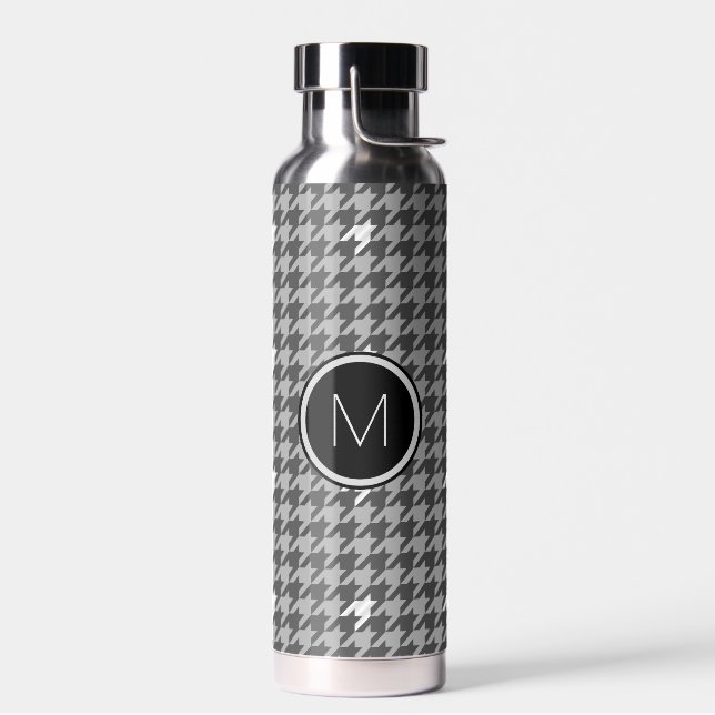 Gray with Silver Accent Houndstooth Water Bottle (Left)