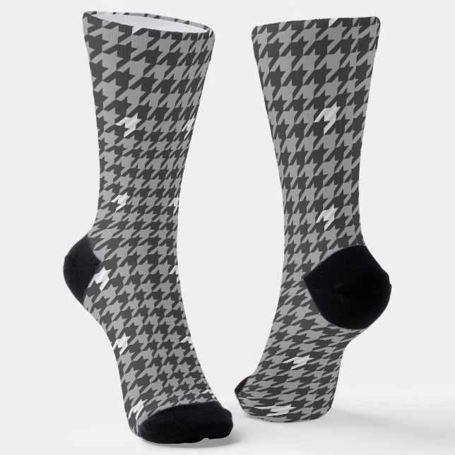 Gray with Silver Accents Houndstooth Socks (Angled)