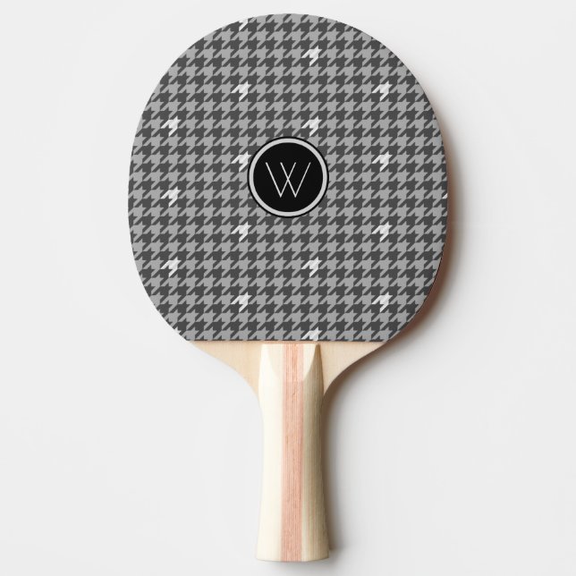 Gray with Silver Houndstooth Ping Pong Paddle (Front)