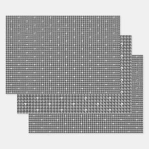 Gray with Silver Houndstooth Wrapping Paper Set