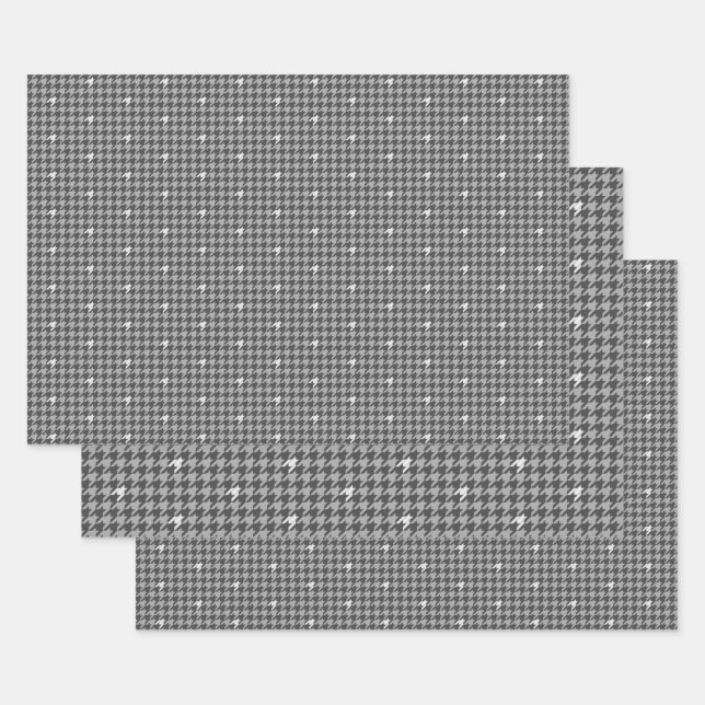 Gray with Silver Houndstooth Wrapping Paper Set (Set)