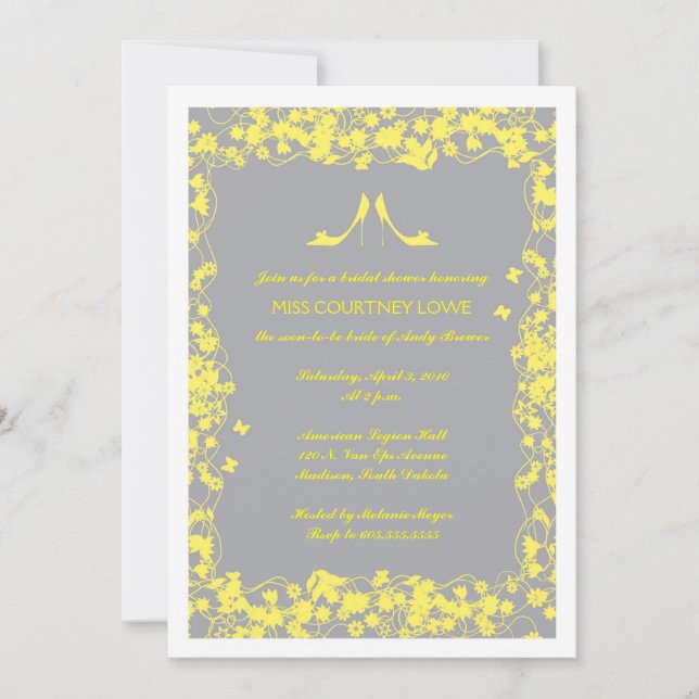 Gray with Yellow Heels Bridal Shower Invitation (Front)