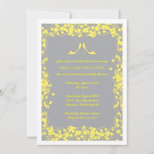Gray with Yellow Heels Bridal Shower Invitation