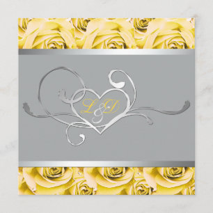 Gray with Yellow Roses Monogrammed Invitation