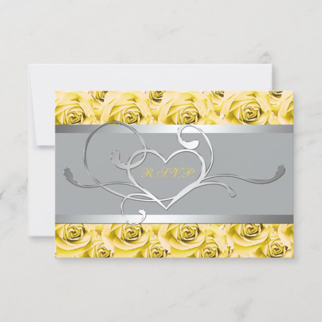 Gray with Yellow Roses Paper Reply Card (Front)