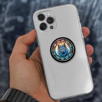 Gray Wolf Abstract Stained Glass Effect Popsocket by Westerngirl2 at Zazzle