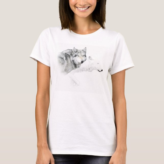gray wolf and white wolf T-Shirt (Front)