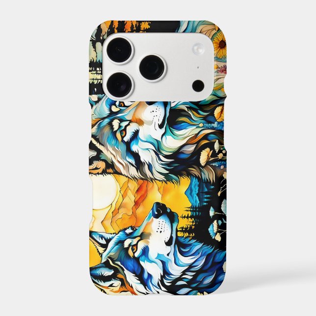 Gray wolf and Wildflowers Iphone Case (Back)
