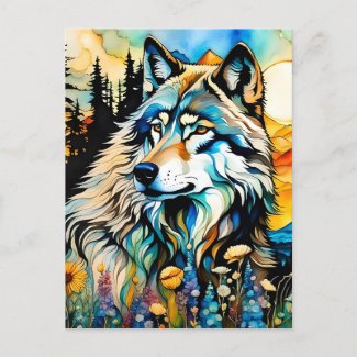 Gray wolf and Wildflowers