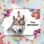 Gray Wolf Balloons and Party Hat Wild Birthday  Card<br><div class="desc">Celebrate a wild and wonderful birthday with our captivating Wolf Birthday Card. This unique card features a striking gray wolf donning a party hat, surrounded by festive balloons, creating a memorable scene that perfectly encapsulates the spirit of celebration. Featuring a watercolor illustration of the majestic gray wolf. The details and...</div>