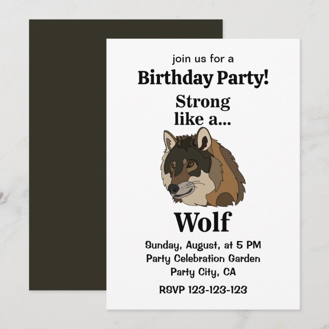Gray Wolf Birthday Party Invitation (Front/Back)