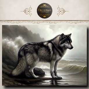 Gray Wolf by Ocean Waves Wildlife Art Tissue Paper