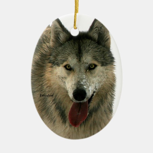 Gray Wolf Ceramic Tree Ornament (Front)