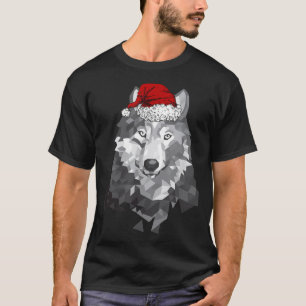 Gray Wolf Christmas Santa Hat Wolves Lover Merry W T-Shirt