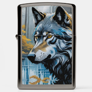 Gray Wolf Close-up over water Zippo Lighter