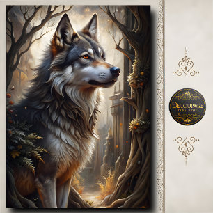 Gray Wolf Dark Fantasy Forest Wildlife Art Tissue Paper
