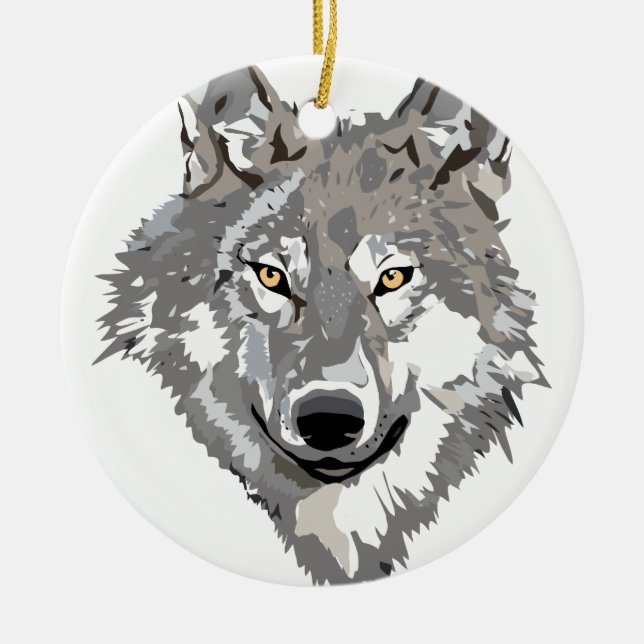 Gray Wolf Design Ceramic Ornament (Front)
