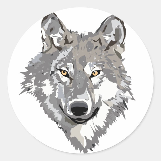 Gray Wolf Design Classic Round Sticker (Front)