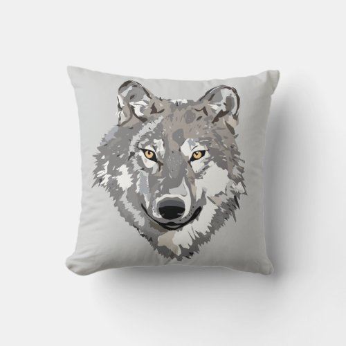 Gray Wolf Design Throw Pillow