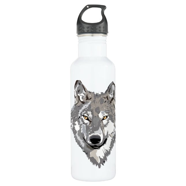 Gray Wolf Design Water Bottle (Front)