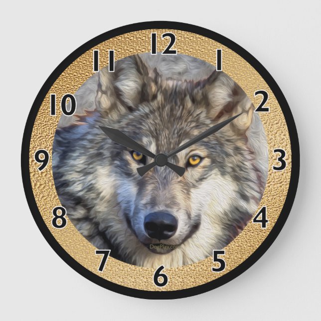 Gray Wolf Dignity Large Clock (Front)