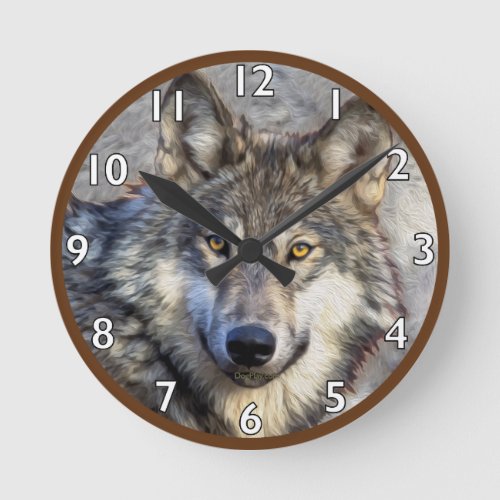 Gray Wolf Dignity Round Clock