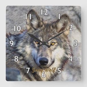 Gray Wolf Dignity Square Wall Clock