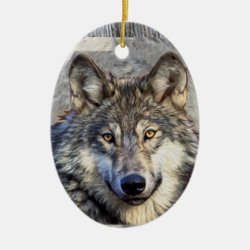 Gray Wolf Dignity v4 Ceramic Ornament