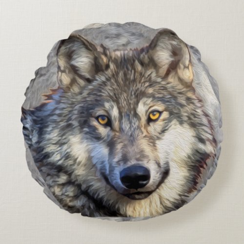 Gray Wolf Dignity v4 Round Pillow