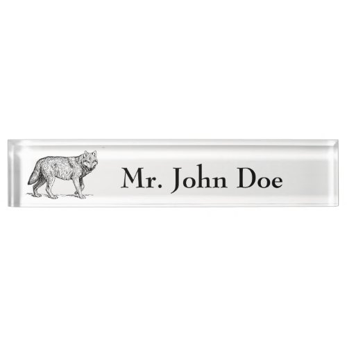 Gray Wolf Elegant Ink Drawing Name Plate