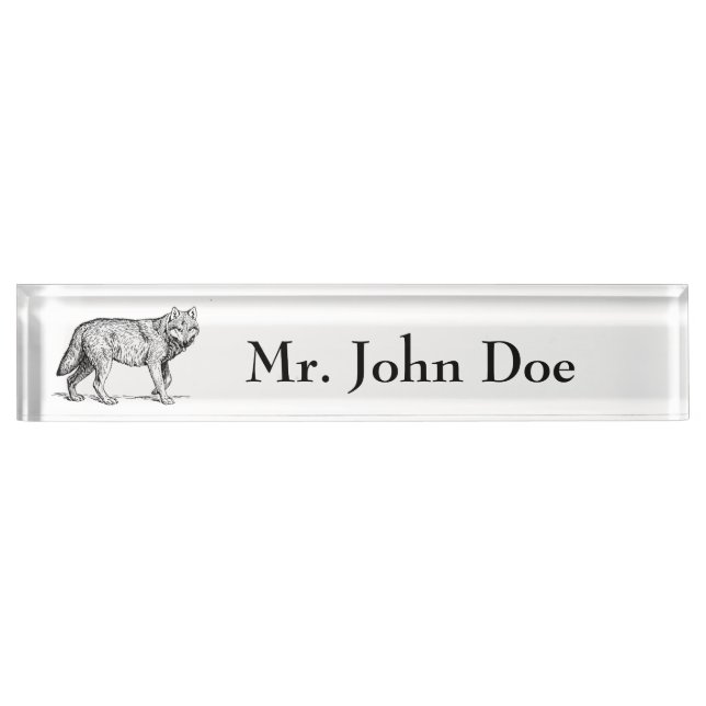 Gray Wolf Elegant Ink Drawing Name Plate (Front)