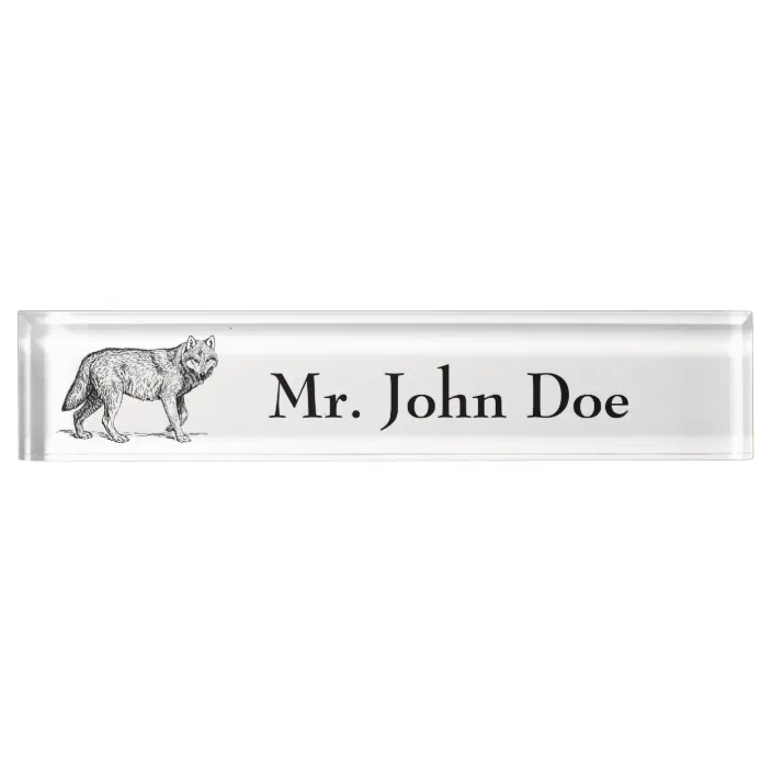 Gray Wolf Elegant Ink Drawing Name Plate Zazzle Com