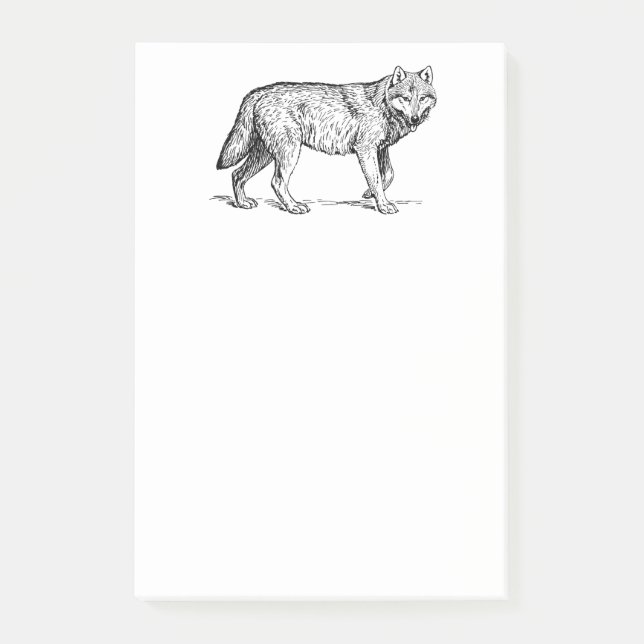Gray Wolf Elegant Ink Drawing Post-it Notes (Front)