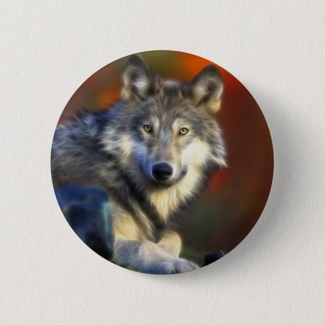 Gray Wolf, Endangered Species Digital Photography Button (Front)